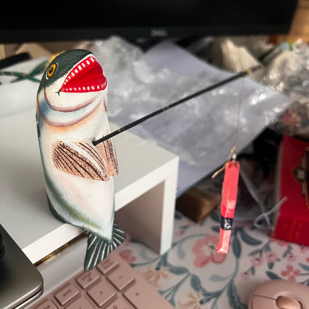 Hand carved wooded fish shelf sitter